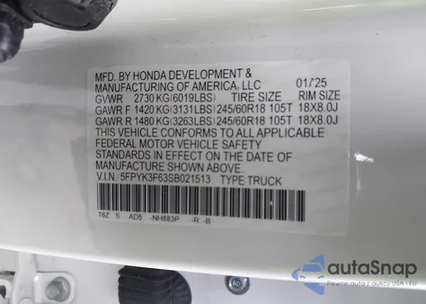 2025 Honda Ridgeline Trailsport z USA, uszkodzony, nr VIN 5FPYK3F63SB021513